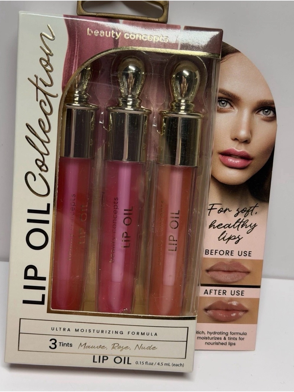 Beauty Concepts Lip Oil Trio — Pink, Mauve & Nude Hydrating Tints